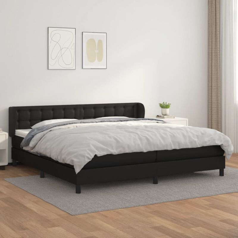 Letto matrimoniale Moderno Giroletto a Molle con Materasso Nero 200x200 cm  in Similpelle ITD19778