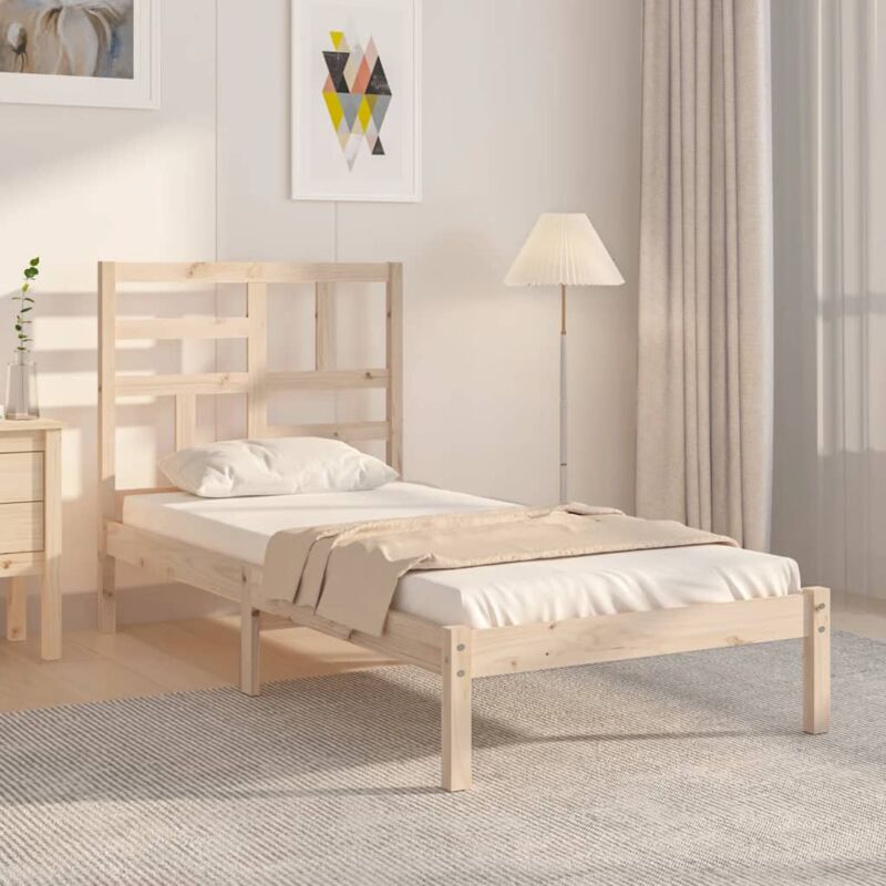 Letto Singolo Moderno Struttura Letto Giroletto in Legno Massello 90x200 cm  ITD33475