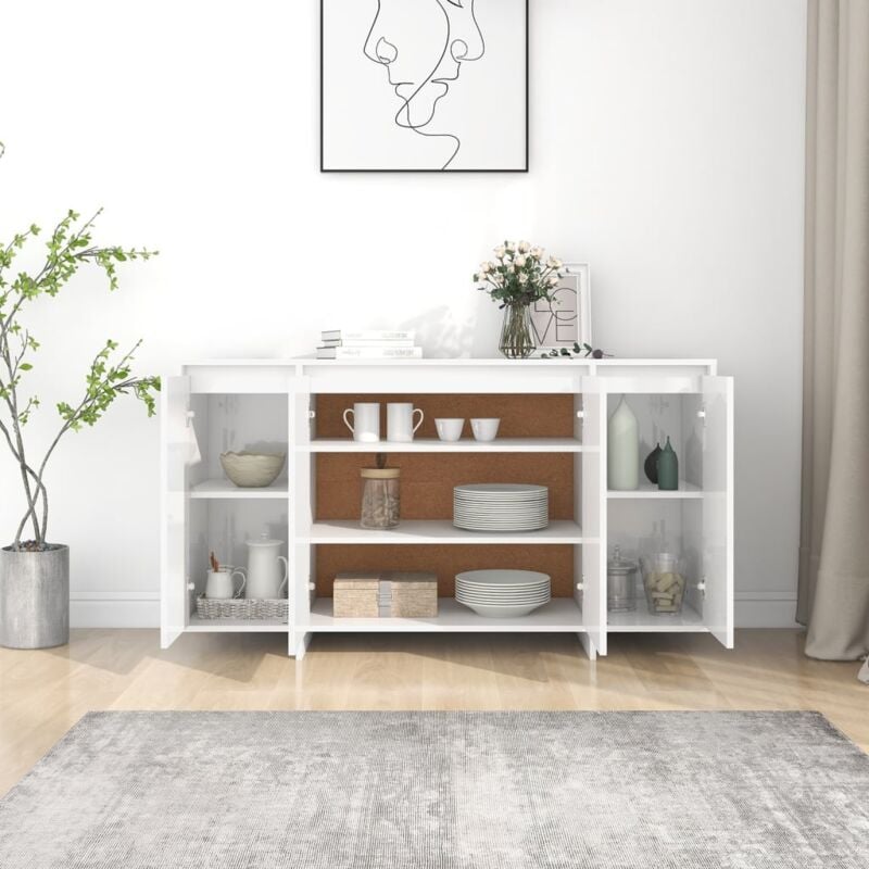 Credenza Madia Moderna Buffet da cucina Bianco Lucido 135x41x75 cm in  Truciolato ITD71081