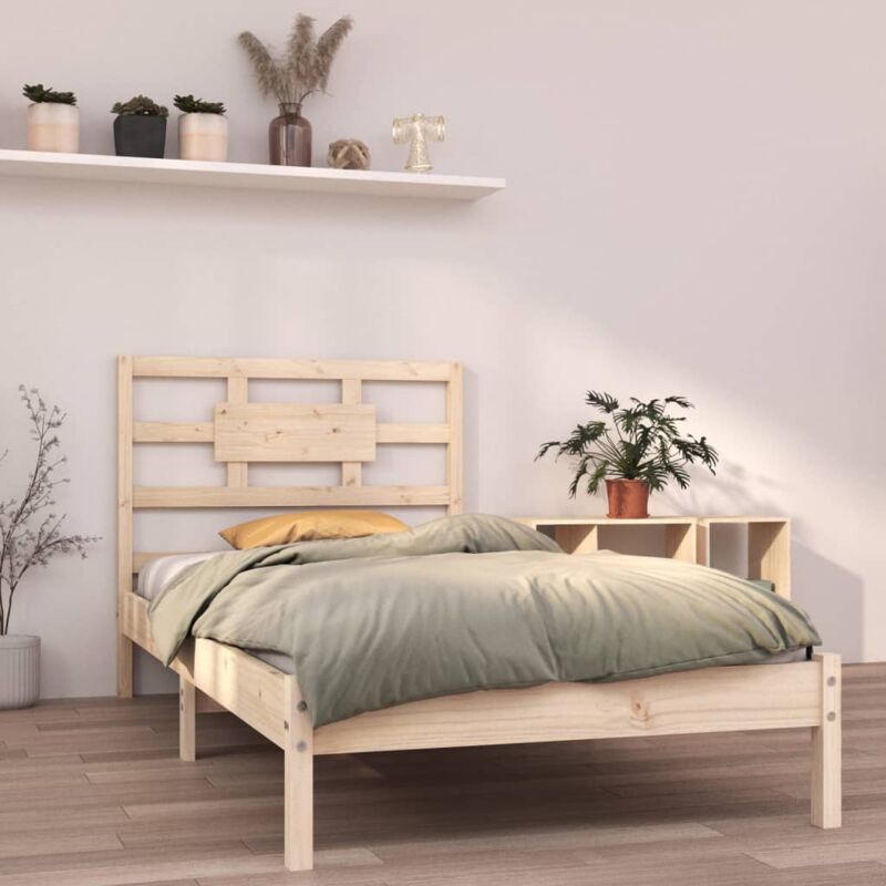 Letto Singolo Moderno Struttura Letto Giroletto Bianco in Legno Massello  100x200 cm ITD24128