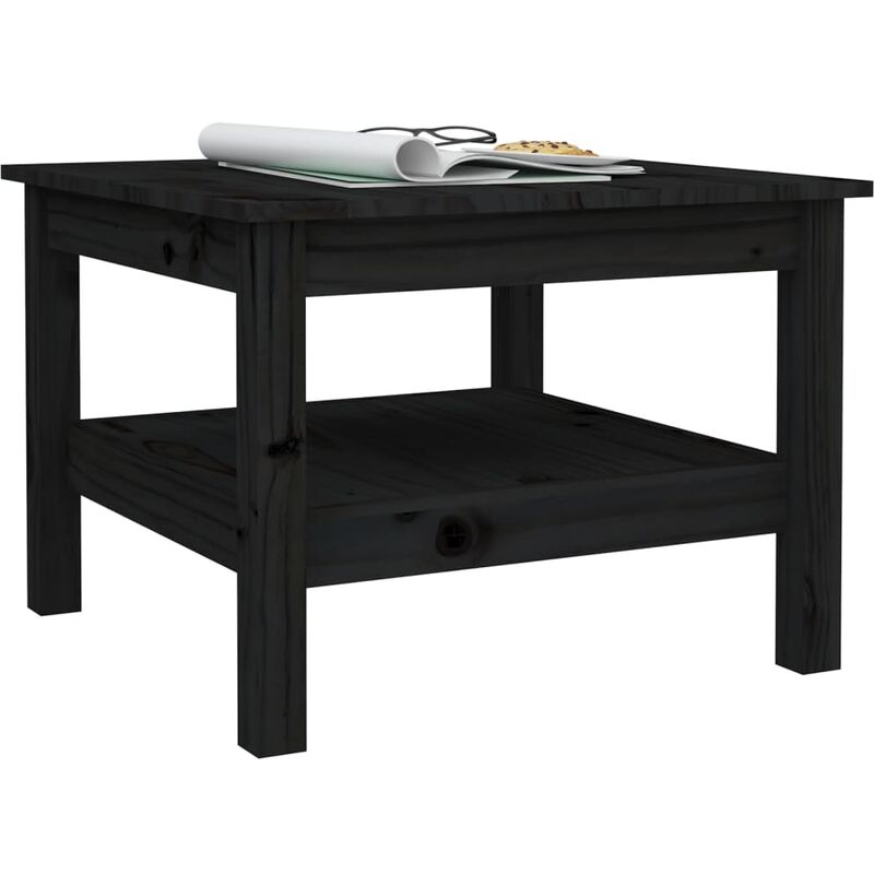 TECHPO Home Arredamento Tavolino Nero Ø 55x45 cm in Legno massello di pino