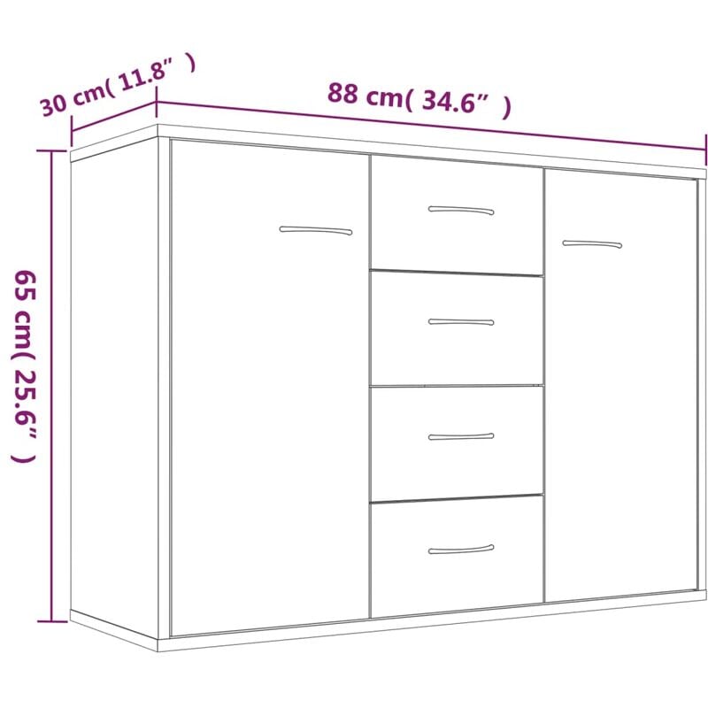 Credenza Madia Moderna Buffet da cucina Rovere Fumo 88x30x65 cm in Legno  Multistrato ITD77136