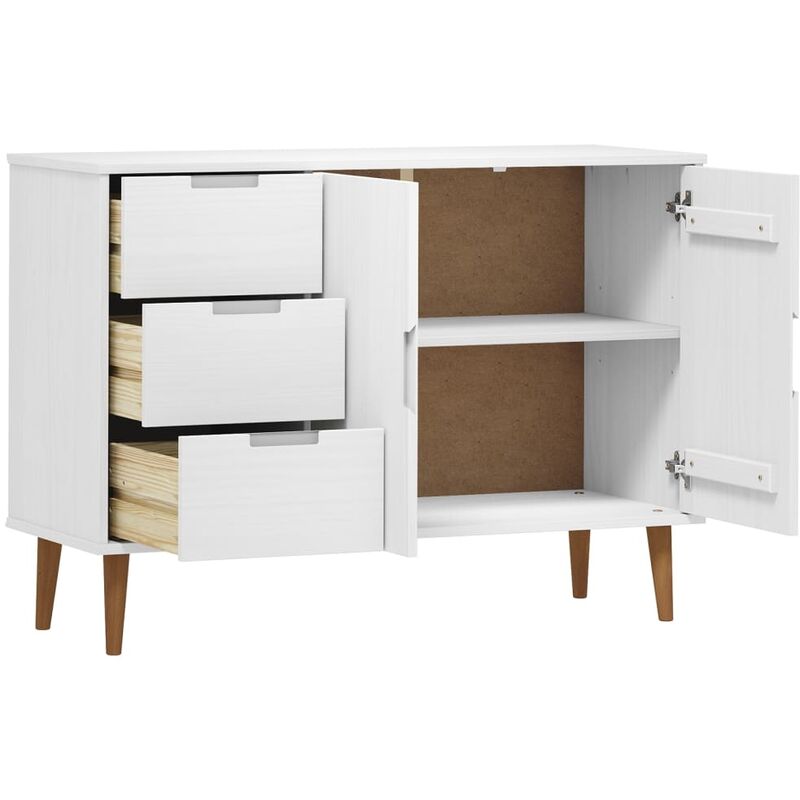 Credenza Madia Moderna Buffet da cucina MOLDE Bianca 113x40x80 cm in Legno  Massello di Pino ITD78400