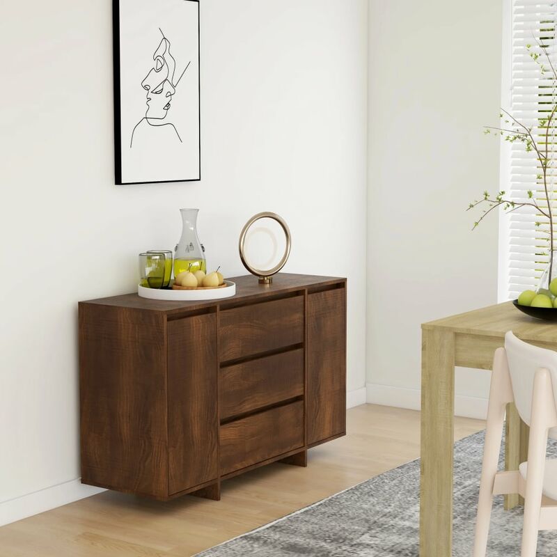 Credenza Madia Moderne Buffet da cucina con 3 Cassetti Rovere Marrone  120x41x75 cm Truciolato ITD61585