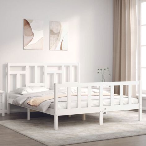 Giroletto con Testiera Struttura Letto con Testiera Letto Matrimoniale con  Testiera per adulti Moderno Bianco 160x200