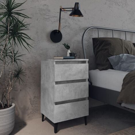 Comodino in stile scandi per camera da letto, Tavolino da notte con 1  cassetto e piedini, cm 40x38h53, colore Grigio