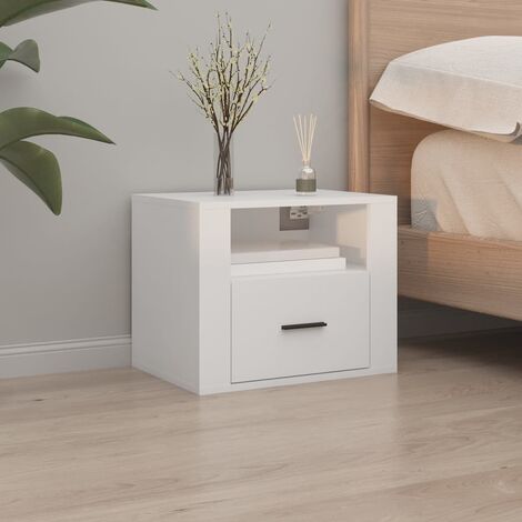 Comodino Moderno In Legno Con Cassetto 40x40x60cm - Tavolino Bianco Per Camera Da Letto