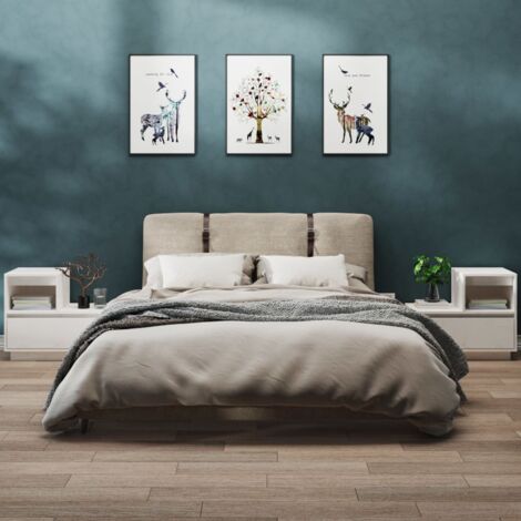 [en.casa] Set Di 2 Comodini Con Cassetto - Tavolini Laterali Per Divano - Mobiletti Da Notte 60x40x29,5 Cm - Bianco E Effetto Rovere - 3
