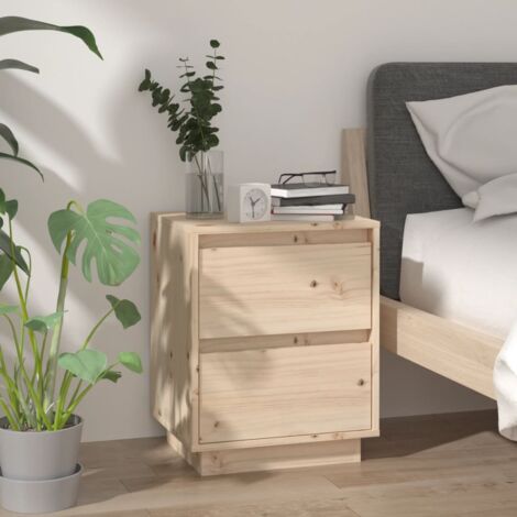 Comodino Bianco 40 cm in Legno Massello con 2 Cassetti Mobiletto Camera da  Letto