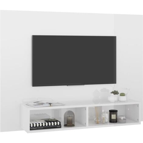 Mobile TV Elegante,Porta TV a Muro Bianco Lucido 120x23,5x90cm Truciolato  -MC93116