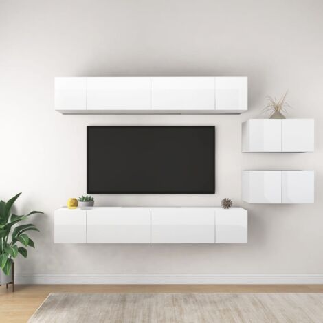 Mobile TV Moderno / Tavolino TV / Porta TV Elegante con Ripiani in Vetro  140 cm (Quercia Dorata / Bianco Lucido, senza LED) - Bianko