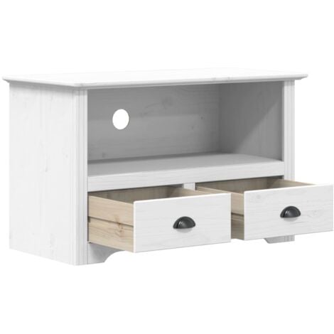 Mobile TV Elegante,Porta TV - Tavolino TV 2 Cassetti BODO 91x43x56cm Legno  Massello Pino Bianco -MC41985