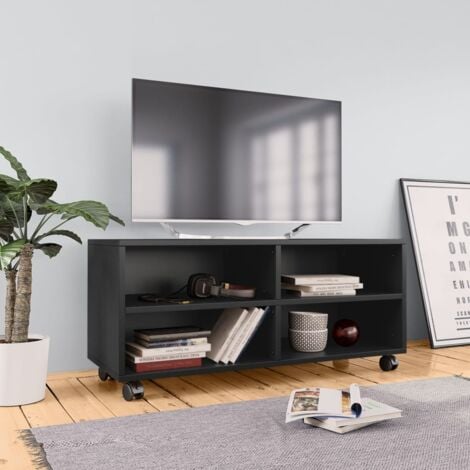 Mobile TV Elegante,Porta TV - Tavolino TV con Ruote Nero 90x35x35 cm in  Truciolato -MC50733