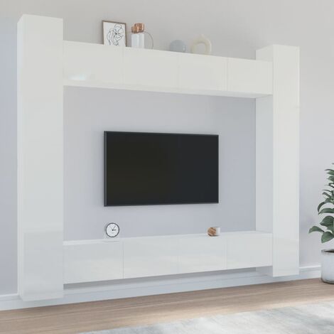 Camerina Set Mobili Porta TV 8pz Bianco Lucido in Legno Multistrato,Set  Mobili Porta TV,Parete Attrezzata Soggiorno,Set Mobili TV Soggiorno