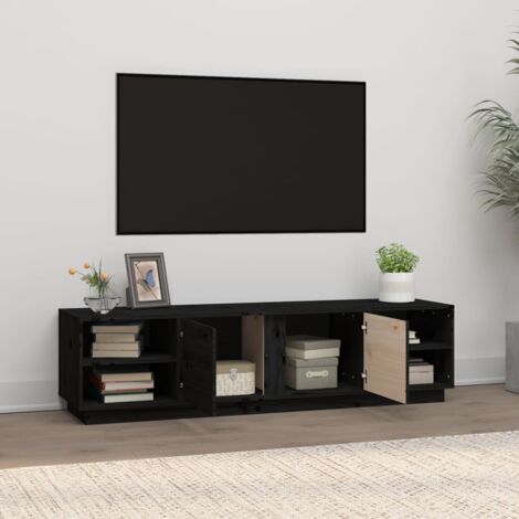 Mobile TV Elegante,Porta TV Nero 156x40x40 cm in Legno Massello di Pino  -MC42484