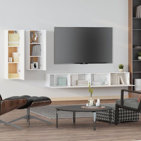 Set 4 Mobili Porta TV,Scandinavo,Tavolino TV Bianco in Legno Multistrato  -MC76726