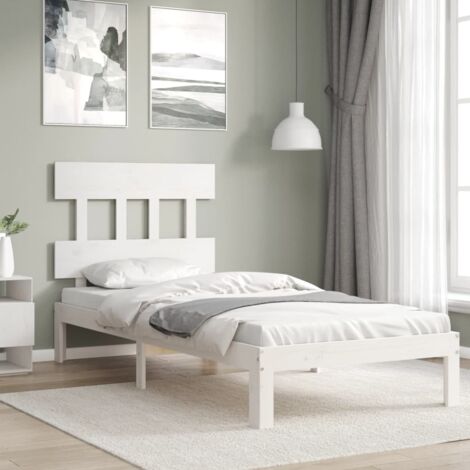 Letto adulto，Giroletto con Testiera，Letto singolo，Letto con testiera Bianco  100x200 cm in Legno Massello