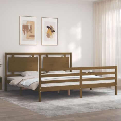 Letto adulto，Giroletto con Testiera，Letto matrimonial，Letto con testiera  Miele 200x200 cm in Legno Massello