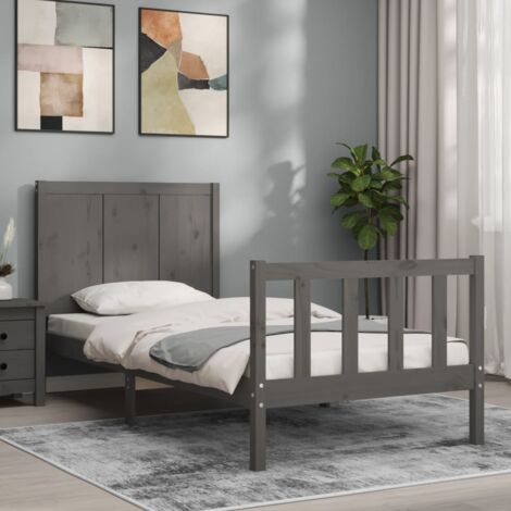 Letto adulto，Giroletto con Testiera，Letto singolo，Letto con testiera Grigio  Single in Legno Massello DGVS6313679