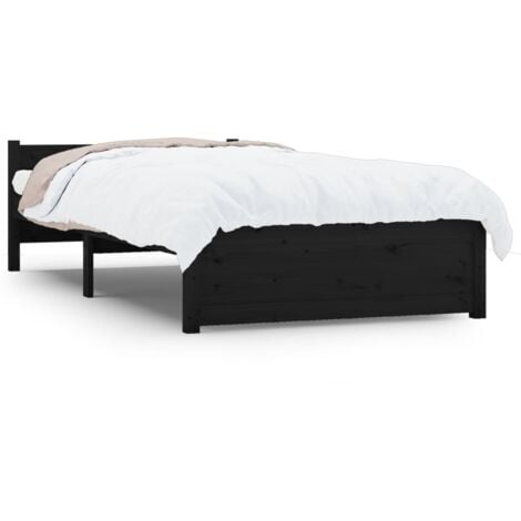 Letto adulto，Giroletto，Letto singolo，Struttura del letto Nero in Legno  Massello 75x190 cm 2FT6 Piccolo