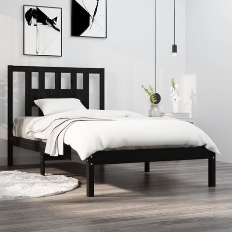 Letto adulto，Giroletto，Letto singolo，Struttura del letto Nero in Legno  Massello di Pino 100x200 cm