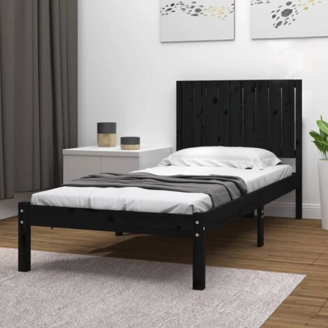 Letto adulto，Giroletto，Letto singolo，Struttura del letto Nero in Legno  Massello di Pino 90x200 cm DGVS7052626 MaisonChic