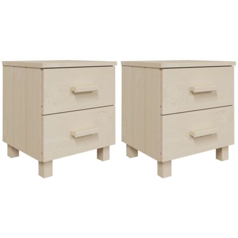 Set 2 Comodini da Camera da Letto,Tavolini da Letto Moderni HAMAR Bianchi  40x35x44,5 cm in Legno di Pino -BN87033