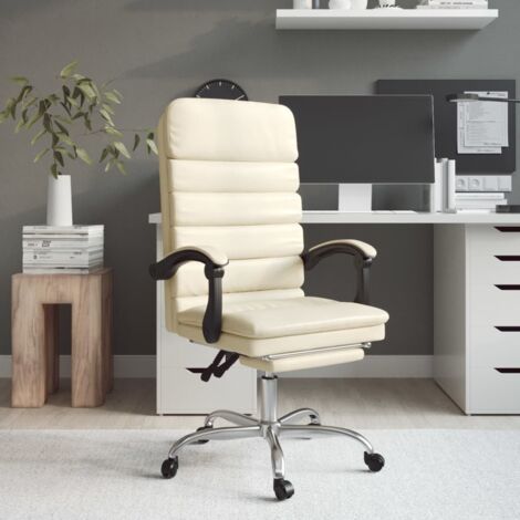 Sedie da scrivania Massaggiante Reclinabile,Poltrona da Ufficio,Sedia da ufficio Crema Similpelle CVNIEV6166 MaisonChic