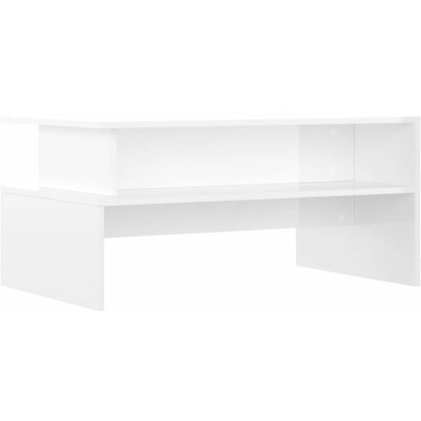 Tavolino Salotto，Tavolino da caffè，Tavolino basso Bianco Lucido 90x55x42,5  cm Legno Multistrato ASFV561881 MaisonChic