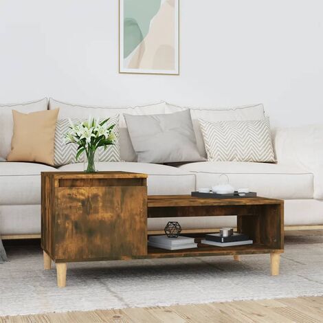 Tavolino Da Salotto In Legno Multistrato Rovere Fumo - 80x50x35 Cm - Mobiletto Multifunzione