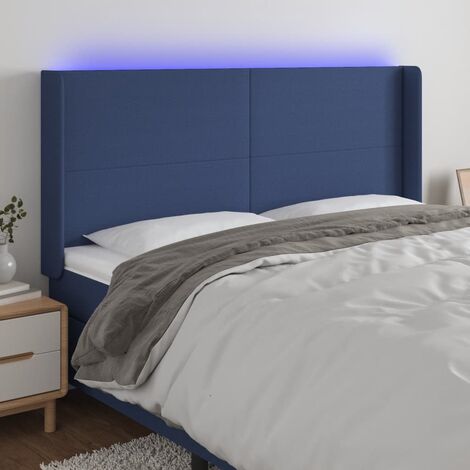 Testiera Letto a LED Moderno Blu 203x16x118/128 cm in Tessuto -MC58646