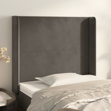 Testiera del letto imbottita,Testiera Letto ad Orecchio Moderno Grigio  Scuro 83x16x118/128 cm in Velluto -MC77279