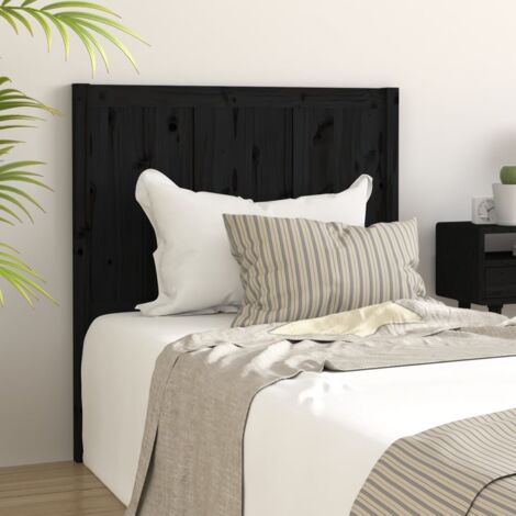Testiera Letto Matrimoniale In Legno Massello Di Pino, Colore Nero, Dimensioni 165.5x4x100 Cm, Stile Moderno Rustico