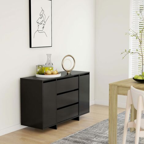 Credenza bassa con 3 Cassetti,Armadietto,Mobile da Cucina Nera 120x41x75 cm  in Truciolato -BY71432