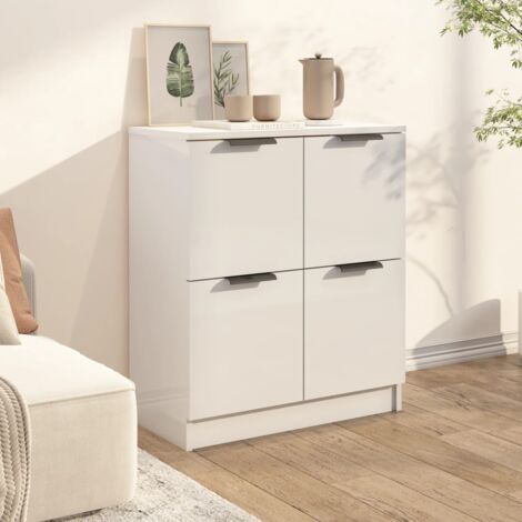 Credenza bassa,Armadietto,Mobile da Cucina Bianco Lucido 60x30x70 cm in  Legno Multistrato -BY46284