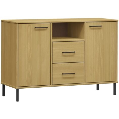 Credenza bassa,Armadietto,Mobile da Cucina Gambe Metallo Marrone 113x40x77  cm Legno Massello OSLO -BY73584