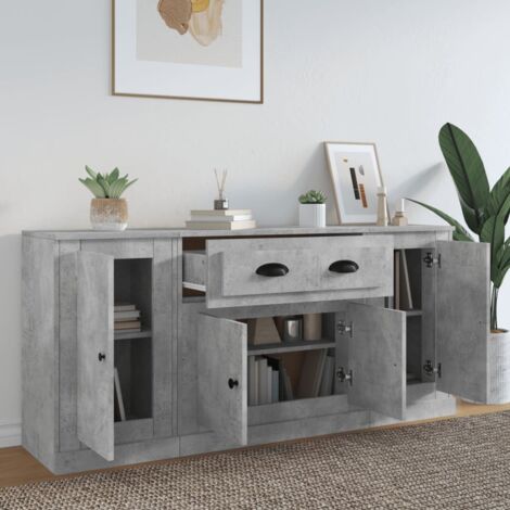 3 pz Credenze basse,Tavolo,Armadietti,Mobili da Cucina Grigio Cemento in  Legno Multistrato -BY41477