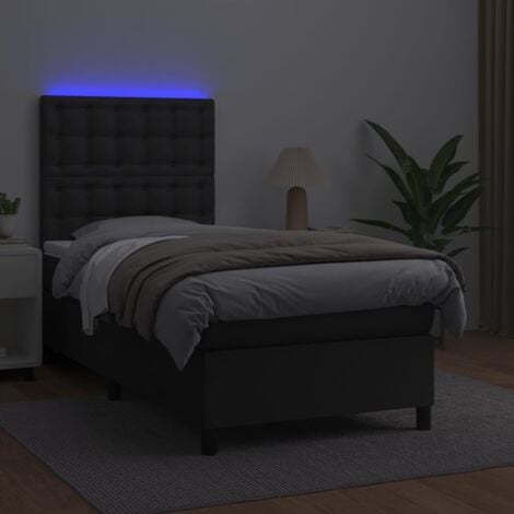 vidaXL Letto a Molle con Materasso e LED Nero 100x200 cm in Tessuto