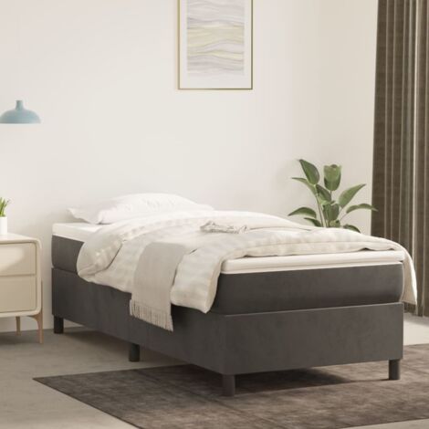 Struttura Letto adulto,Giroletto a Molle con Materasso Grigio Scuro 100x200  cm Velluto QSW26873