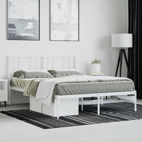 Struttura Letto per adulti,Telaio del letto,Giroletto con Testiera Metallo  Bianco 140x190 cm QSW70519