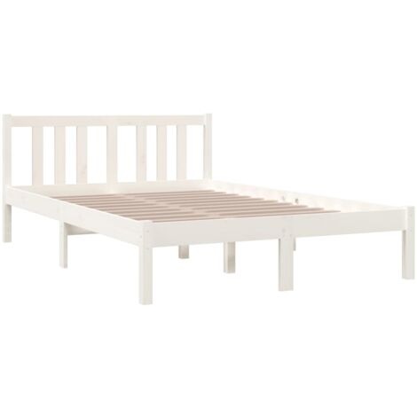 Struttura Letto per adulti,Telaio del letto,Giroletto Bianco in Legno  Massello 120x190 cm 4FT Small Double QSW53899