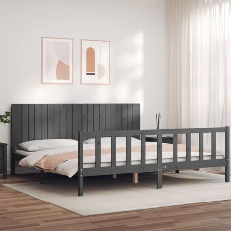 Struttura Letto per adulti,Telaio del letto,Giroletto con Testiera Grigio  200x200 cm in Legno Massello