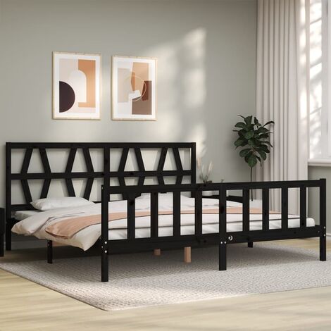 Struttura Letto per adulti,Telaio del letto,Giroletto con Testiera Nero 6FT  Super King Size Legno