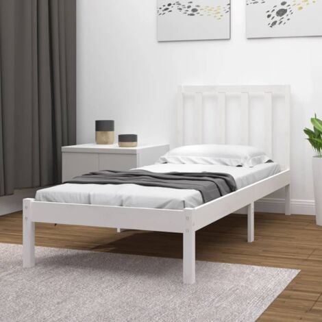 Struttura Letto per adulti,Telaio del letto,Giroletto Bianco in Legno  Massello di Pino 90x200 cm