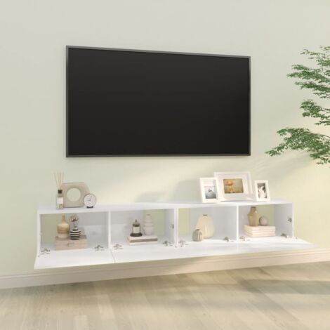 Set di 2 Mobili TV da Parete - Tavolino TV per Salotto - Porta TV Bianco  Lucido 100x30x30