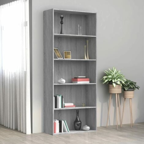 Libreria - Scaffale Portaoggetti 5 Ripiani Grigio Sonoma 80x30x189 cm Legno  Multistrato -89513