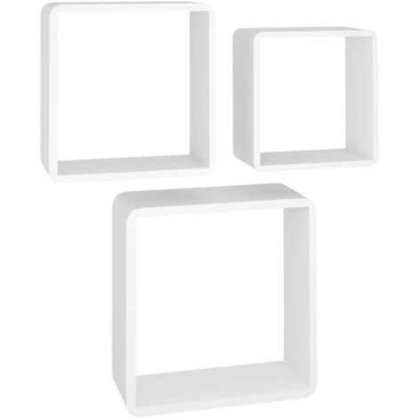 Mensola a cubo quadrata e squadrata, Legno MDF, Bianco (set da 3