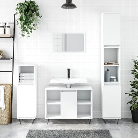 Armadietto Mobile da Bagno Bianco 80x33x60 cm in Legno Multistrato -70872