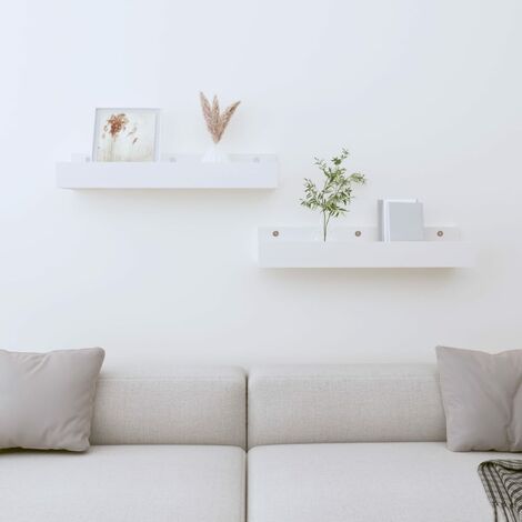 Set di 2 Mensole da Parete,Mensole Design Scandinavo,Scaffali Bianco  50x12x9cm Legno Massello di Pino -39818