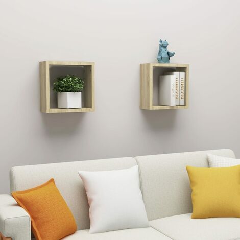 Mensole Design Scandinavo,Scaffali,Mensole da parete a Cubo 2 pz Rovere Sonoma 30x15x30 cm -96839 - Marrone